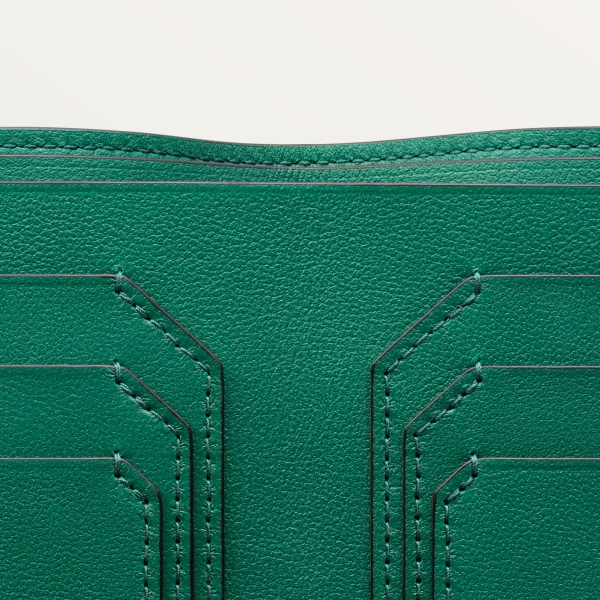 Cartera compacta para seis tarjetas de crédito, Must de Cartier Piel de becerro lisa Logo XL verde, acabado paladio